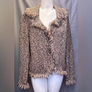 Christopher & Banks Vintage tweed fringed Cardigan Sweater  Size XL